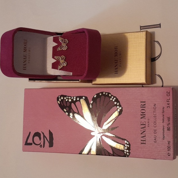 Hanae Mori Paris No. 7 3.4 FL. Oz. With Swarovski Crystal Bottle and Earrings - Picture 2 of 4